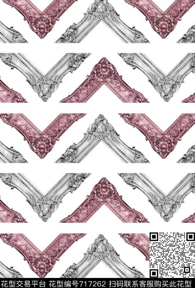 花边几何格子传统印花华亿平台下载（图片编号: 717262） - 瓦栏（Walan）