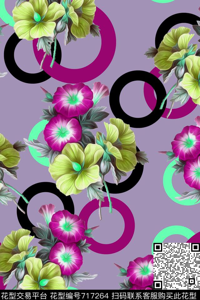 大花花朵花卉数码印花华亿平台下载（图片编号: 717264） - 瓦栏（Walan）