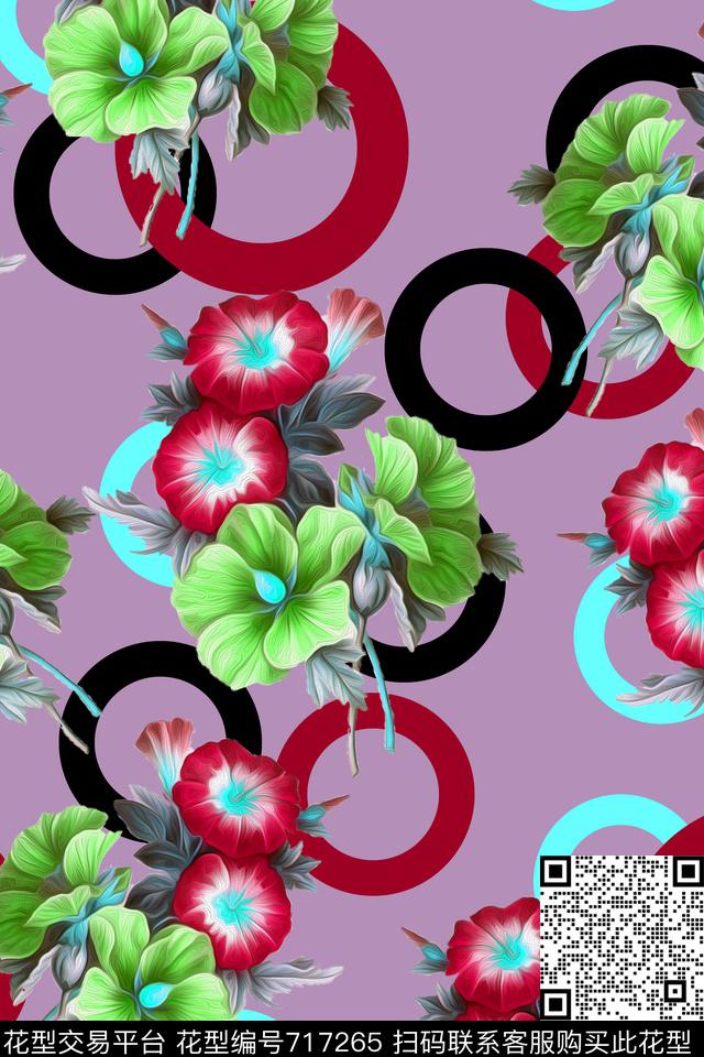 大花花朵花卉数码印花华亿平台下载（图片编号: 717265） - 瓦栏（Walan）