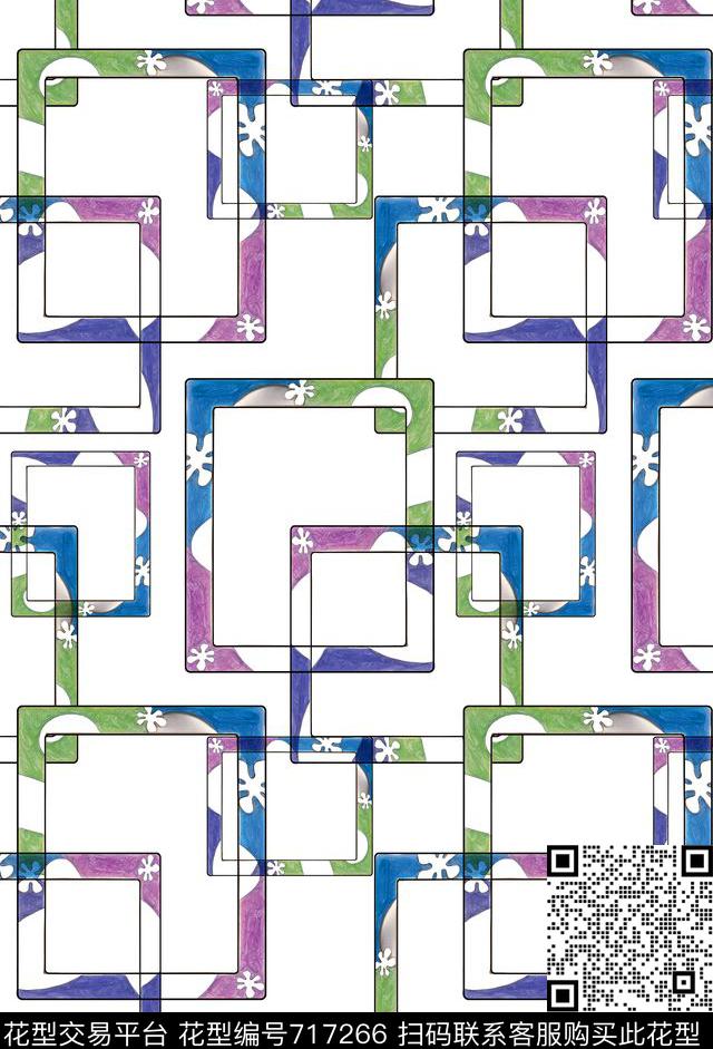 几何块面手绘传统印花华亿平台下载（图片编号: 717266） - 瓦栏（Walan）