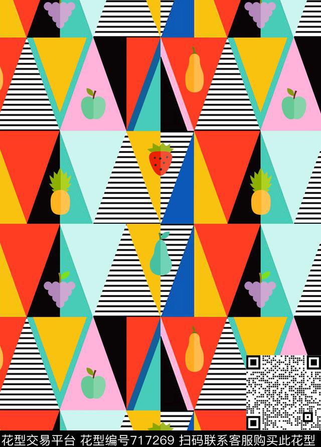几何条纹水果传统印花华亿平台下载（图片编号: 717269） - 瓦栏（Walan）