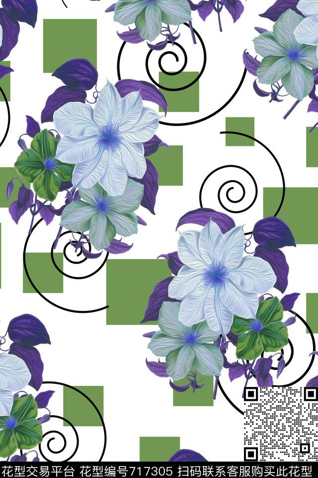 大花花朵花卉数码印花华亿平台下载（图片编号: 717305） - 瓦栏（Walan）