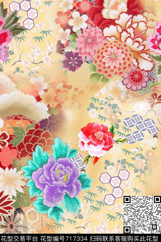 中国风东风风格绣花数码印花华亿平台下载（图片编号: 717334） - 瓦栏（Walan）