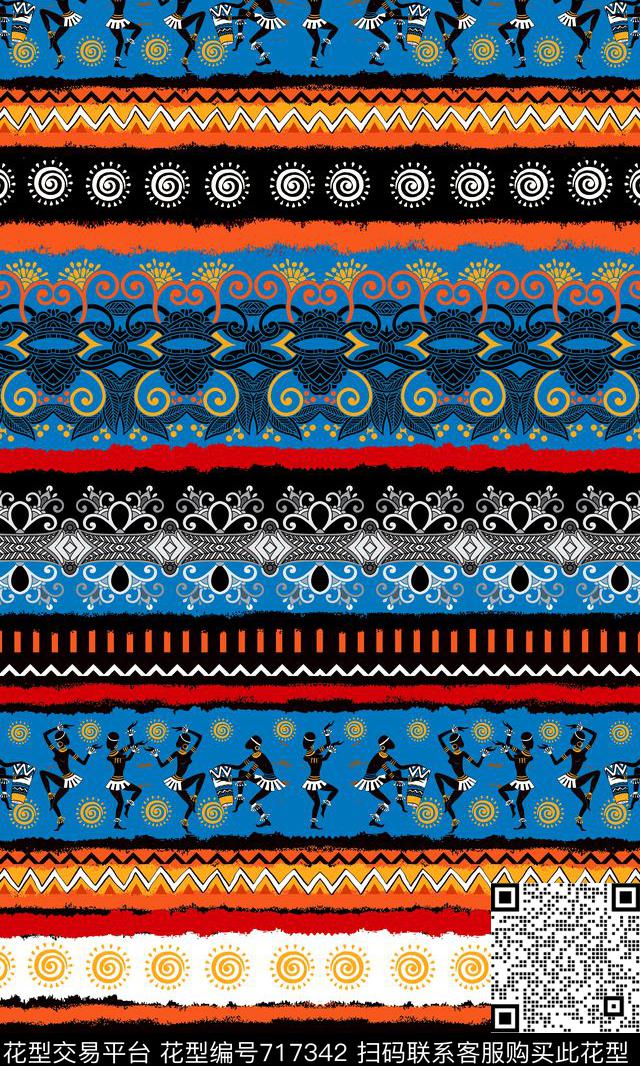 民族风条纹人物数码印花华亿平台下载（图片编号: 717342） - 瓦栏（Walan）