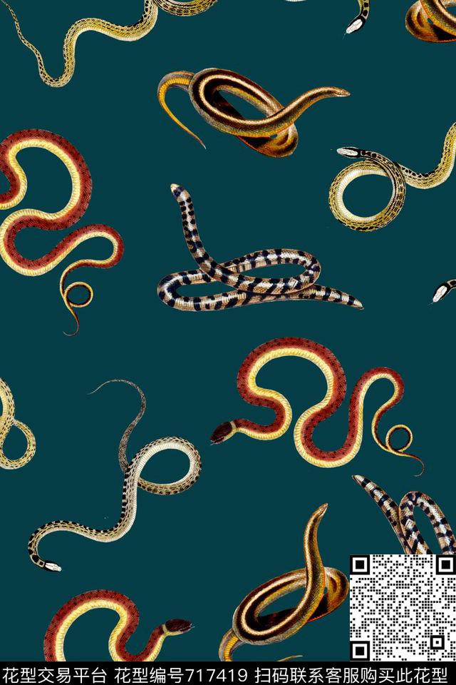 手绘蛇数码印花华亿平台下载（图片编号: 717419） - 瓦栏（Walan）