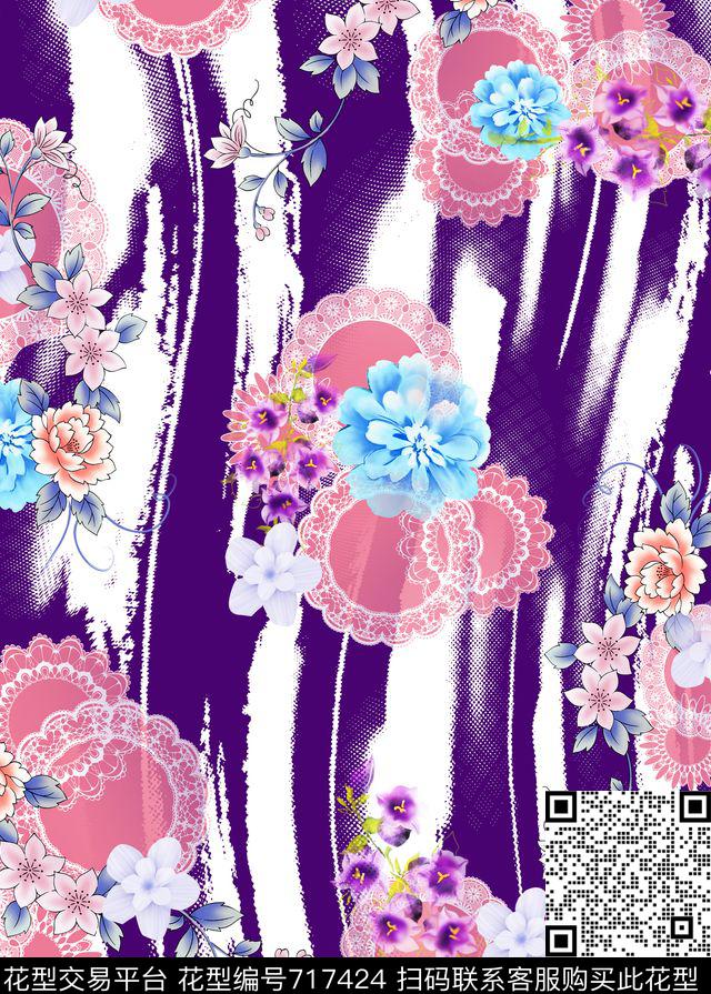 大花花朵花卉数码印花华亿平台下载（图片编号: 717424） - 瓦栏（Walan）
