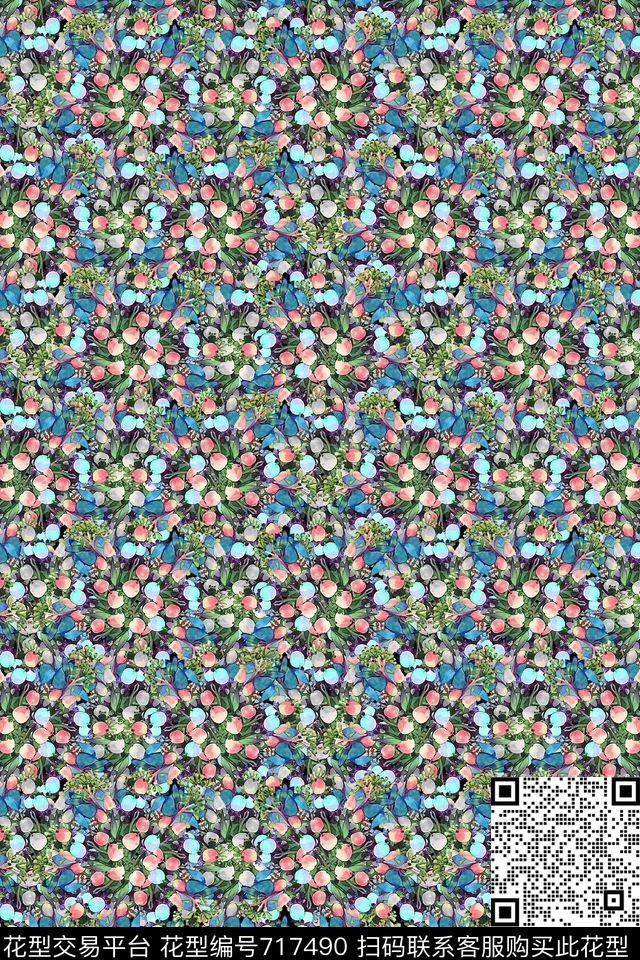 花卉满版连衣裙数码印花华亿平台下载（图片编号: 717490） - 瓦栏（Walan）