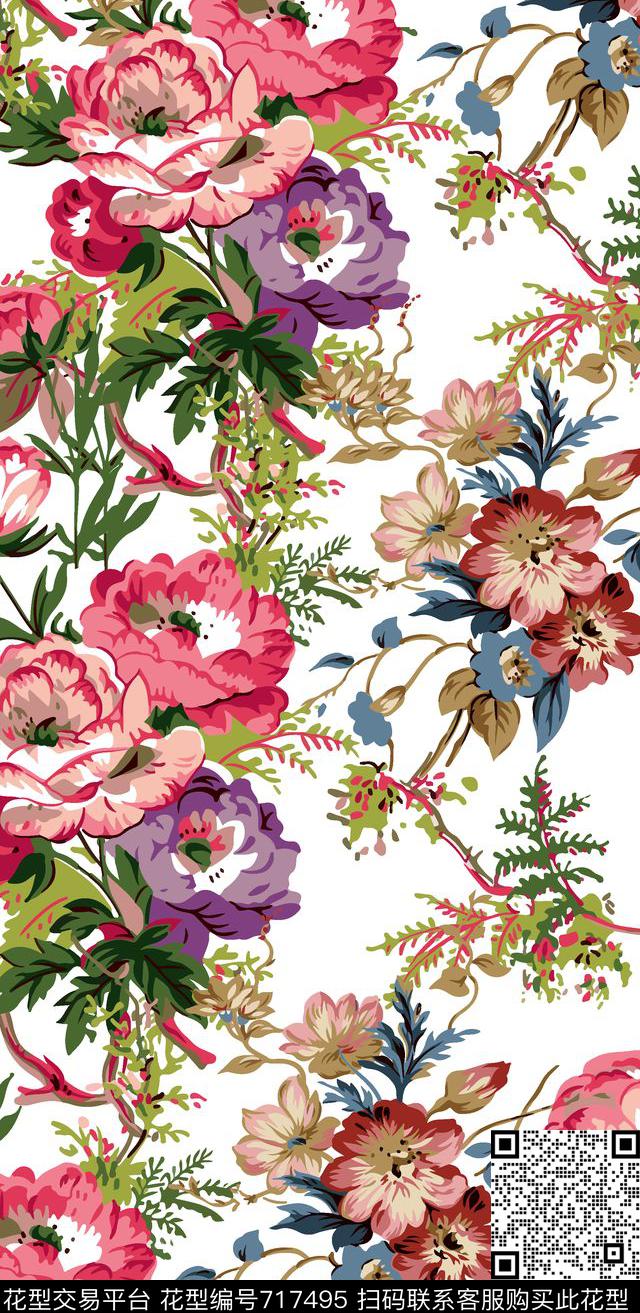 花朵沙滩花热带数码印花华亿平台下载（图片编号: 717495） - 瓦栏（Walan）