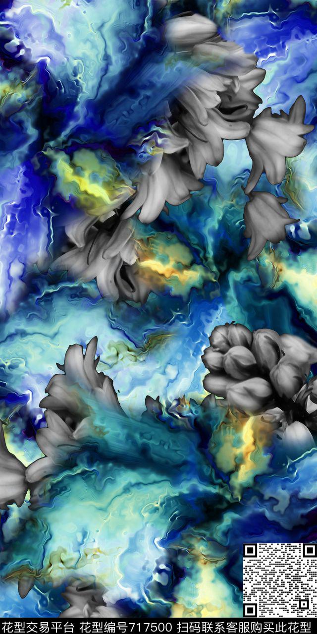 乱花水彩油画数码印花华亿平台下载（图片编号: 717500） - 瓦栏（Walan）