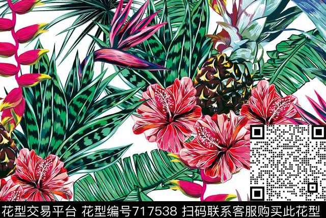 花卉沙滩花菠萝数码印花华亿平台下载（图片编号: 717538） - 瓦栏（Walan）