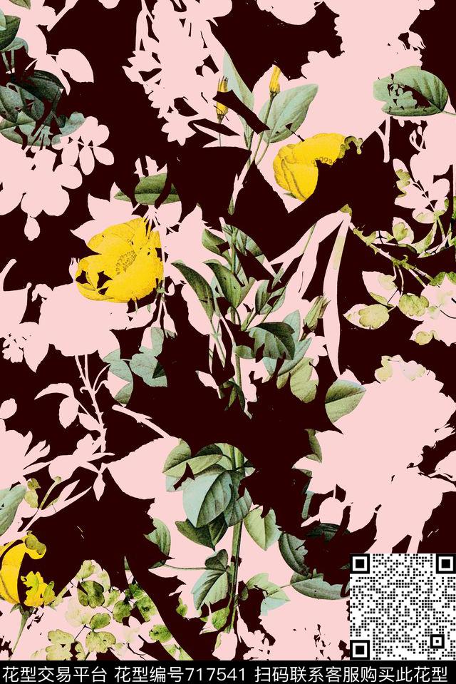 抽象手绘水彩画几何花卉数码印花时尚潮流女装裙子满版印花欧美复古大牌女装夹克外套印花数码印花华亿平台下载（图片编号: 717541） - 瓦栏（Walan）