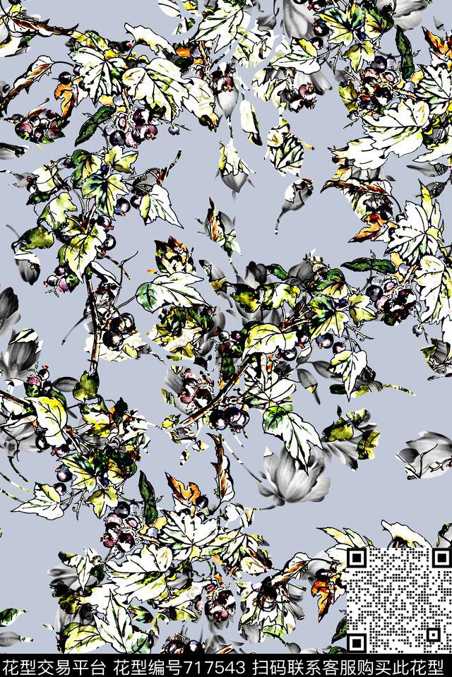 抽象手绘水彩画几何花卉数码印花时尚潮流女装裙子满版印花欧美复古大牌女装夹克外套印花数码印花华亿平台下载（图片编号: 717543） - 瓦栏（Walan）