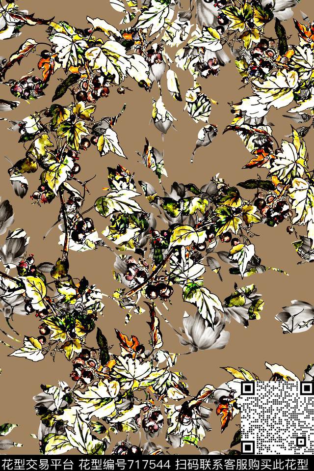 抽象手绘水彩画几何花卉数码印花时尚潮流女装裙子满版印花欧美复古大牌女装夹克外套印花数码印花华亿平台下载（图片编号: 717544） - 瓦栏（Walan）