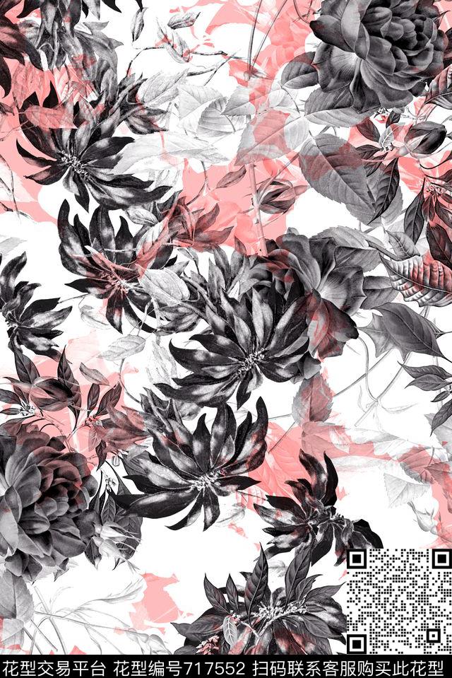 抽象手绘水彩画几何花卉数码印花时尚潮流女装裙子满版印花欧美复古大牌女装夹克外套印花数码印花华亿平台下载（图片编号: 717552） - 瓦栏（Walan）