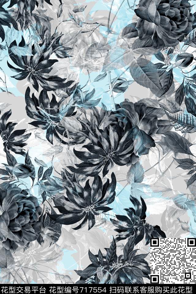 抽象手绘水彩画几何花卉数码印花时尚潮流女装裙子满版印花欧美复古大牌女装夹克外套印花数码印花华亿平台下载（图片编号: 717554） - 瓦栏（Walan）