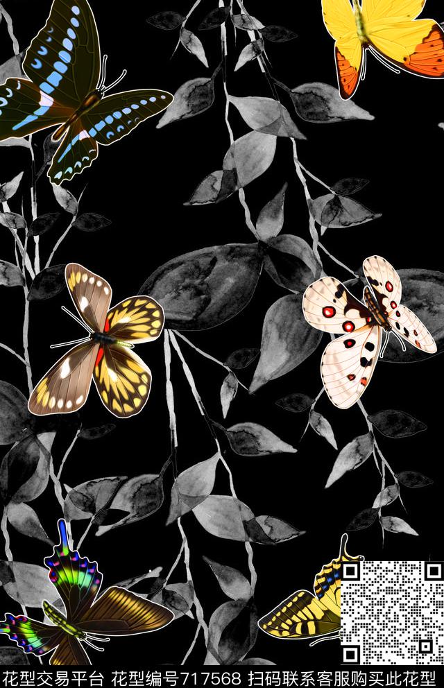 叶子蝴蝶星球数码印花华亿平台下载（图片编号: 717568） - 瓦栏（Walan）