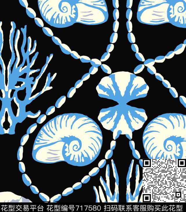 珠子海螺海底生物传统印花华亿平台下载（图片编号: 717580） - 瓦栏（Walan）