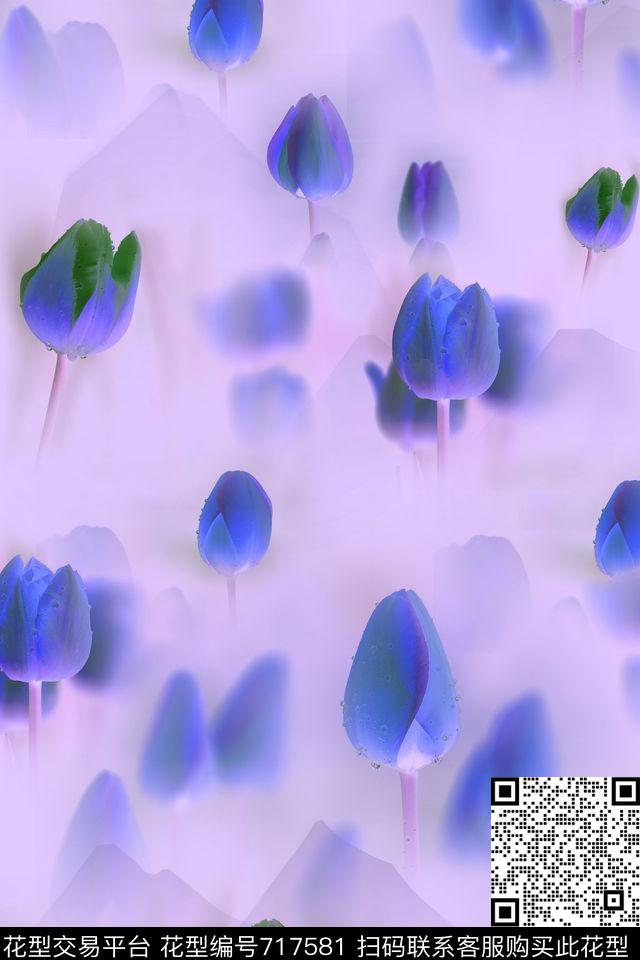 小碎花大花兰花数码印花华亿平台下载（图片编号: 717581） - 瓦栏（Walan）