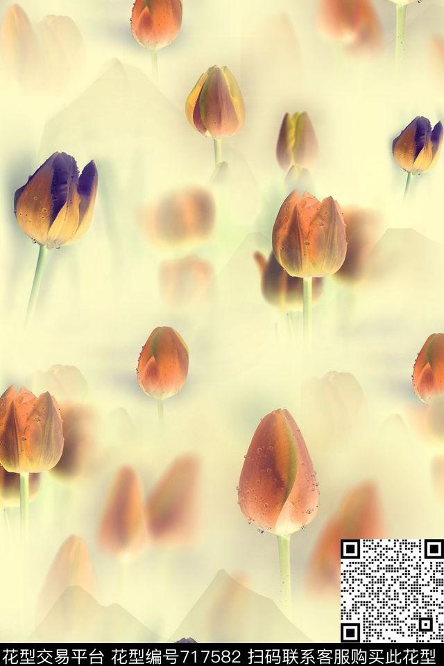 小碎花大花兰花数码印花华亿平台下载（图片编号: 717582） - 瓦栏（Walan）