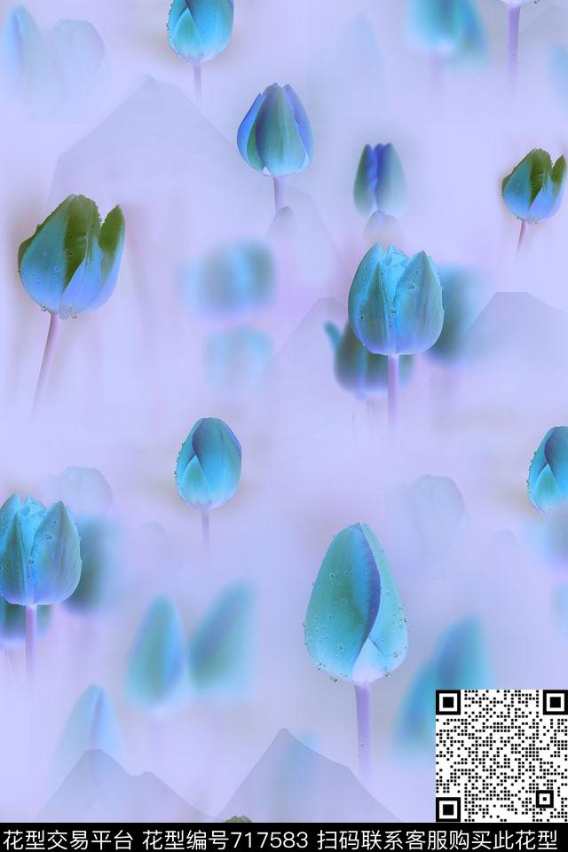 小碎花大花兰花数码印花华亿平台下载（图片编号: 717583） - 瓦栏（Walan）