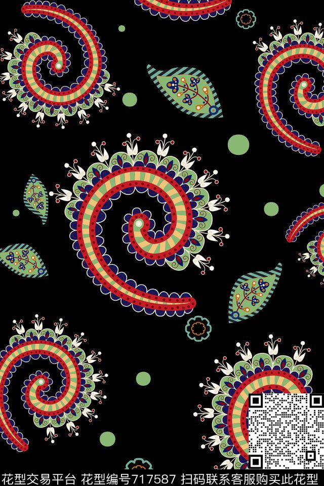 抽象、线条波点圆形数码印花华亿平台下载（图片编号: 717587） - 瓦栏（Walan）