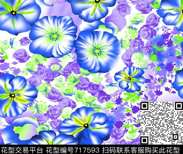 花卉玫瑰花时尚传统印花华亿平台下载（图片编号: 717593） - 瓦栏（Walan）