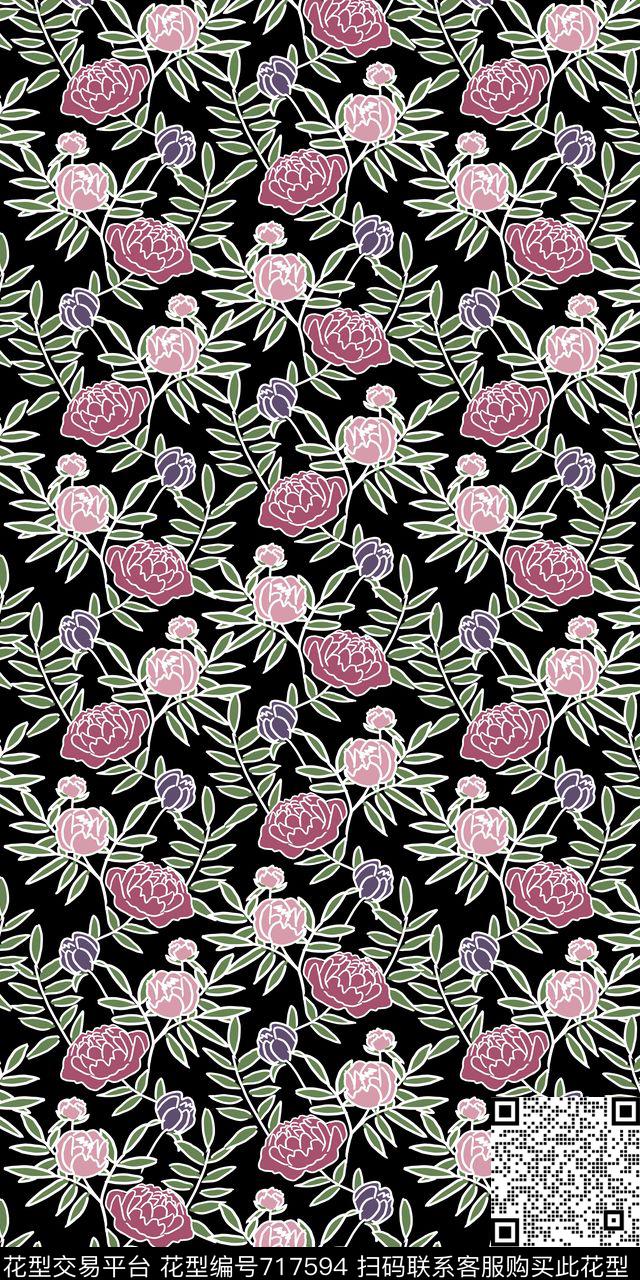 流行时尚花朵花卉传统印花华亿平台下载（图片编号: 717594） - 瓦栏（Walan）