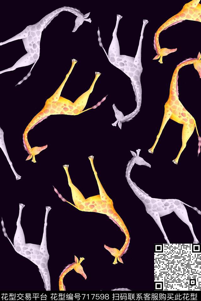 潮流时尚鹿动物数码印花华亿平台下载（图片编号: 717598） - 瓦栏（Walan）