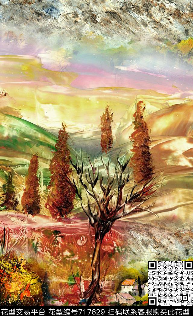 山村油画油画风景山峰下人家油画数码印花华亿平台下载（图片编号: 717629） - 瓦栏（Walan）