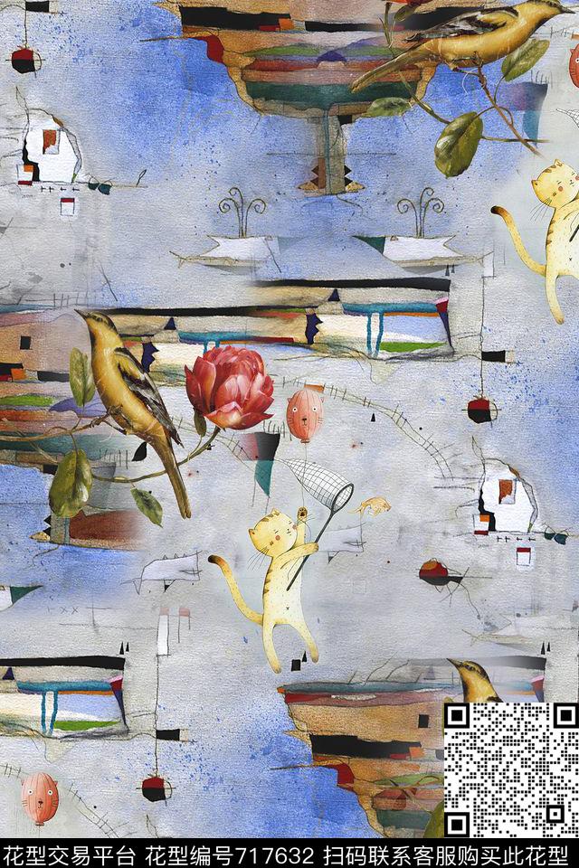 趣味儿童手绘画卡通画数码印花华亿平台下载（图片编号: 717632） - 瓦栏（Walan）