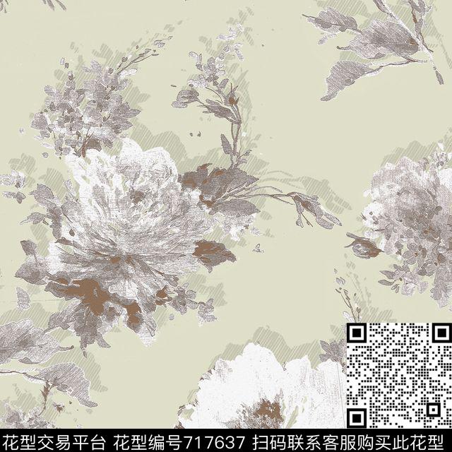 斑驳肌理花卉传统印花华亿平台下载（图片编号: 717637） - 瓦栏（Walan）