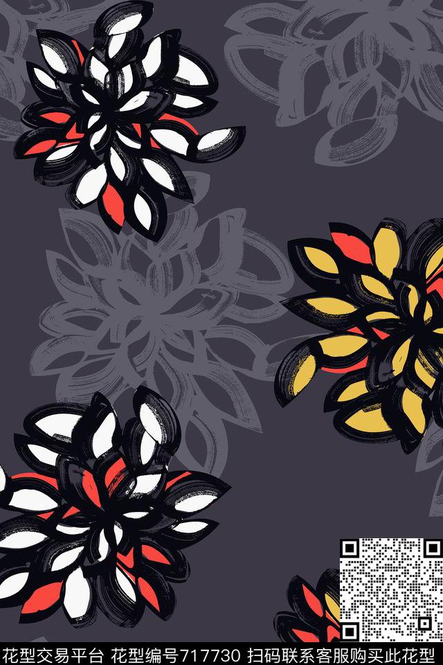 抽象花卉笔刷传统印花华亿平台下载（图片编号: 717730） - 瓦栏（Walan）