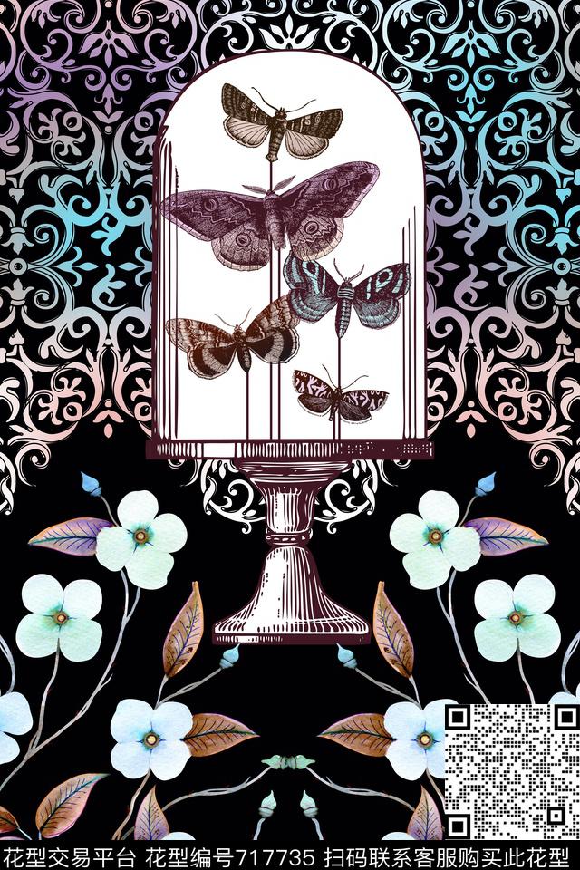 蝴蝶大花花朵数码印花华亿平台下载（图片编号: 717735） - 瓦栏（Walan）