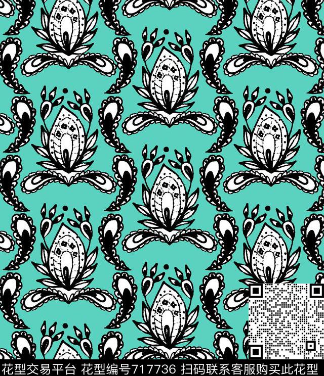 黑白手绘抽象传统印花华亿平台下载（图片编号: 717736） - 瓦栏（Walan）