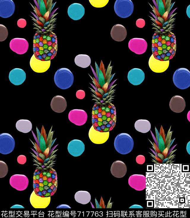 几何波点水果数码印花华亿平台下载（图片编号: 717763） - 瓦栏（Walan）