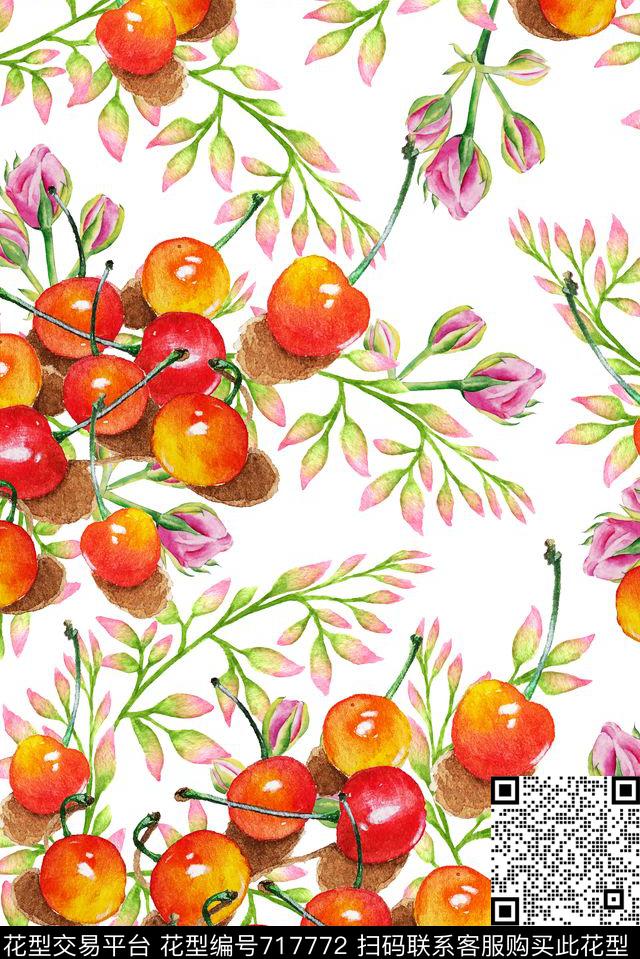 清新浪漫花卉樱桃花卉底纹数码印花华亿平台下载（图片编号: 717772） - 瓦栏（Walan）