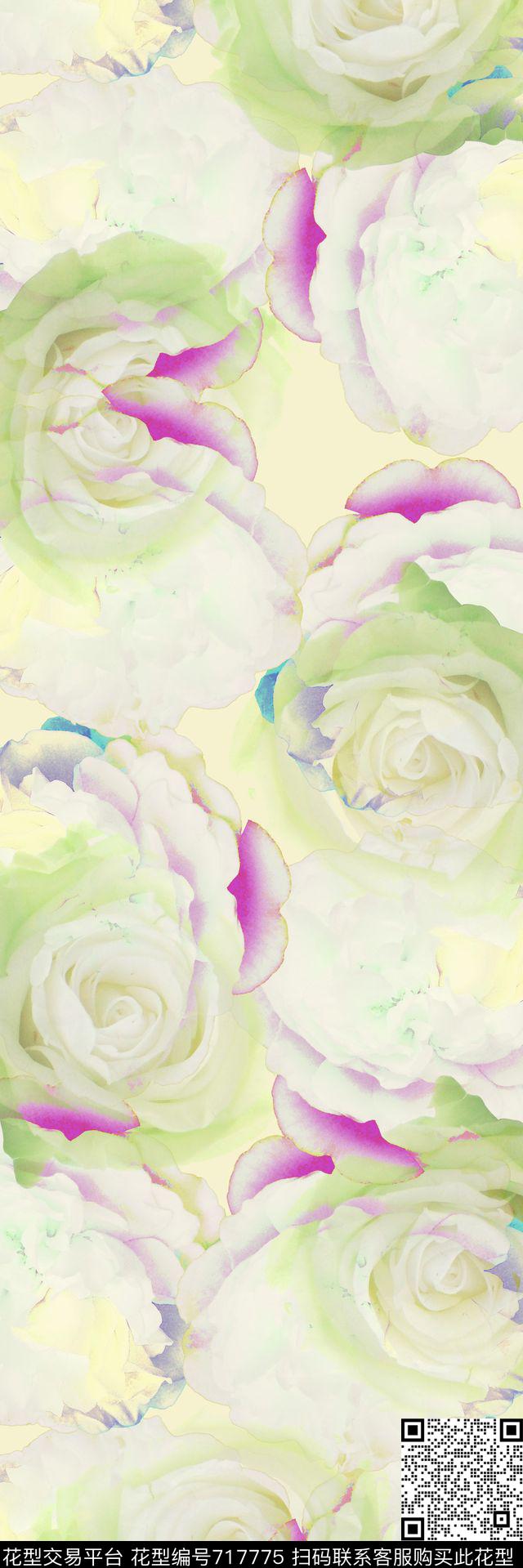 玫瑰牡丹花卉数码印花华亿平台下载（图片编号: 717775） - 瓦栏（Walan）