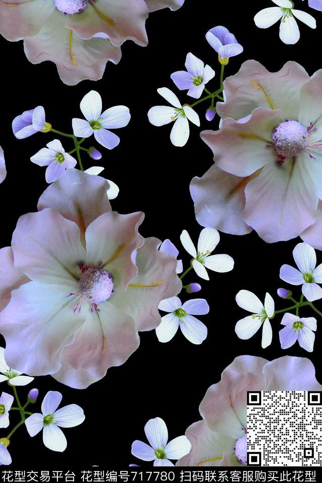 大小花卉花朵手绘数码印花华亿平台下载（图片编号: 717780） - 瓦栏（Walan）