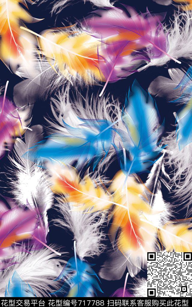 羽毛炫彩翅膀数码印花华亿平台下载（图片编号: 717788） - 瓦栏（Walan）