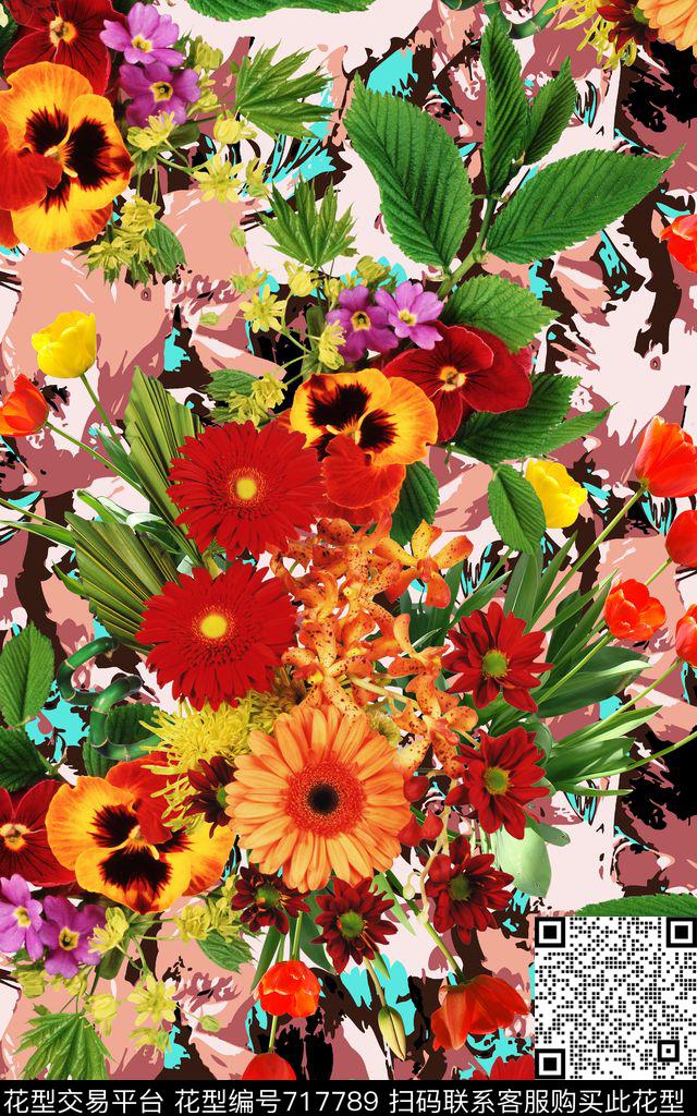 花朵花卉花簇数码印花华亿平台下载（图片编号: 717789） - 瓦栏（Walan）