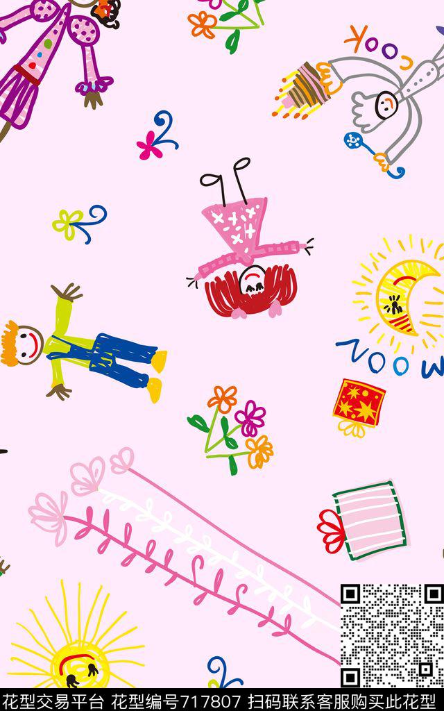 卡通涂鸦人物数码印花华亿平台下载（图片编号: 717807） - 瓦栏（Walan）