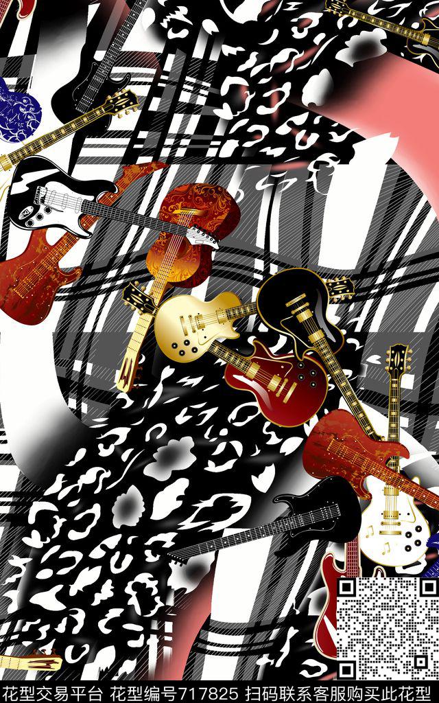 抽象乐器吉他数码印花华亿平台下载（图片编号: 717825） - 瓦栏（Walan）