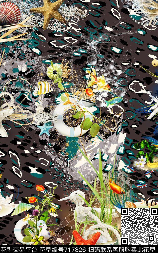 动物海星海鸟数码印花华亿平台下载（图片编号: 717826） - 瓦栏（Walan）