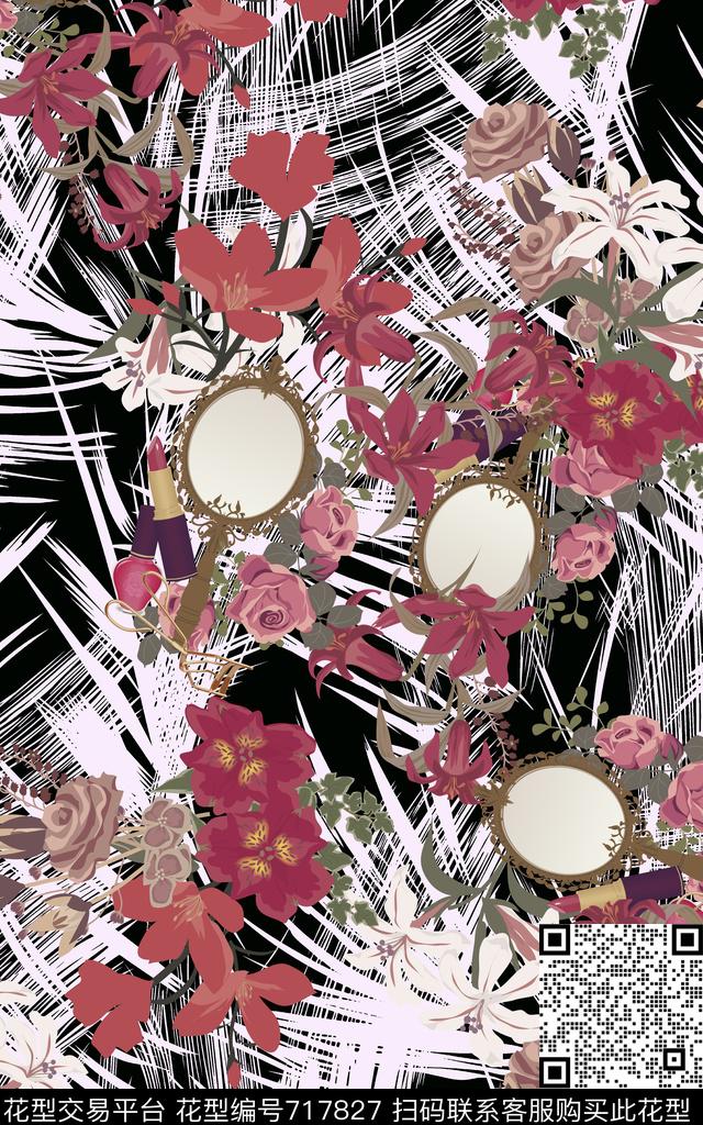 花朵花卉镜子数码印花华亿平台下载（图片编号: 717827） - 瓦栏（Walan）