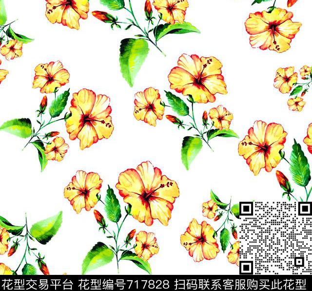 花卉清新靓丽数码印花华亿平台下载（图片编号: 717828） - 瓦栏（Walan）