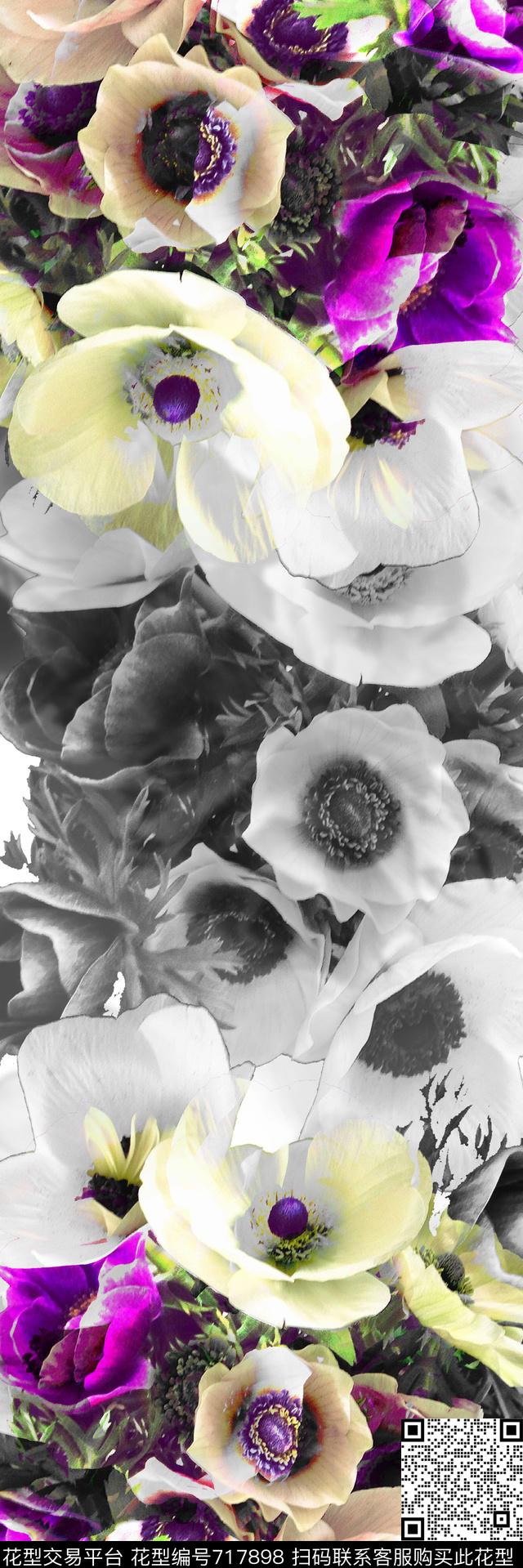 牡丹玫瑰兰花数码印花华亿平台下载（图片编号: 717898） - 瓦栏（Walan）