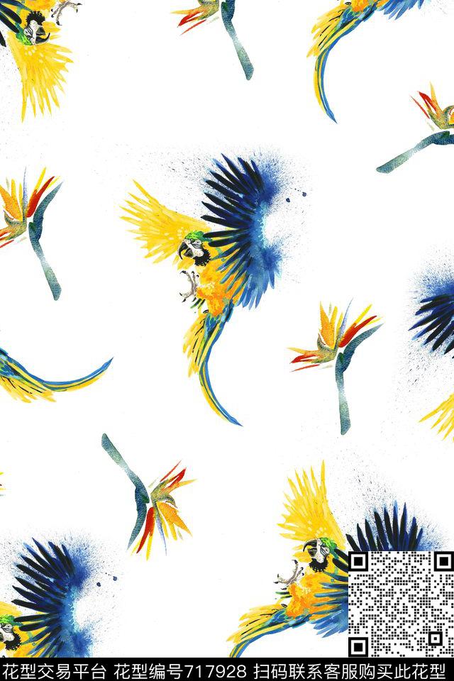 鹦鹉天堂鸟趣味数码印花华亿平台下载（图片编号: 717928） - 瓦栏（Walan）