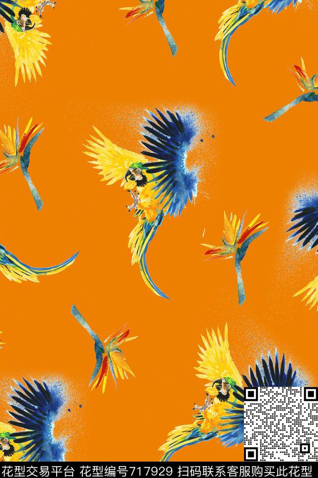 鹦鹉天堂鸟趣味数码印花华亿平台下载（图片编号: 717929） - 瓦栏（Walan）