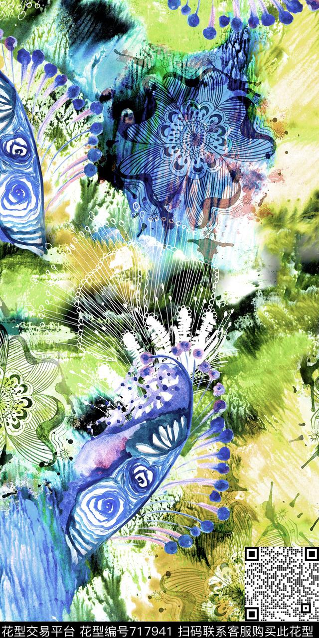 抽象笔触几何数码印花华亿平台下载（图片编号: 717941） - 瓦栏（Walan）