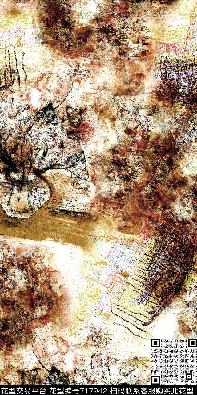 抽象满版油画数码印花华亿平台下载（图片编号: 717942） - 瓦栏（Walan）